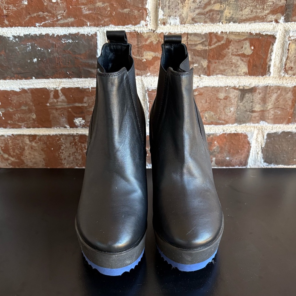 Frankie Segal Black Leather Wedge Pull on Ankle Boots EU Size 37 Made in Italy
